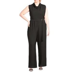 Alex Marie Black Belted Sleeveless Cowl Neck Jumpsuit Formal Career 24W NWT